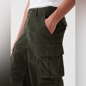 Gap Kids Corduroy Cargo Baggy Pants Evergreen Dark Olive